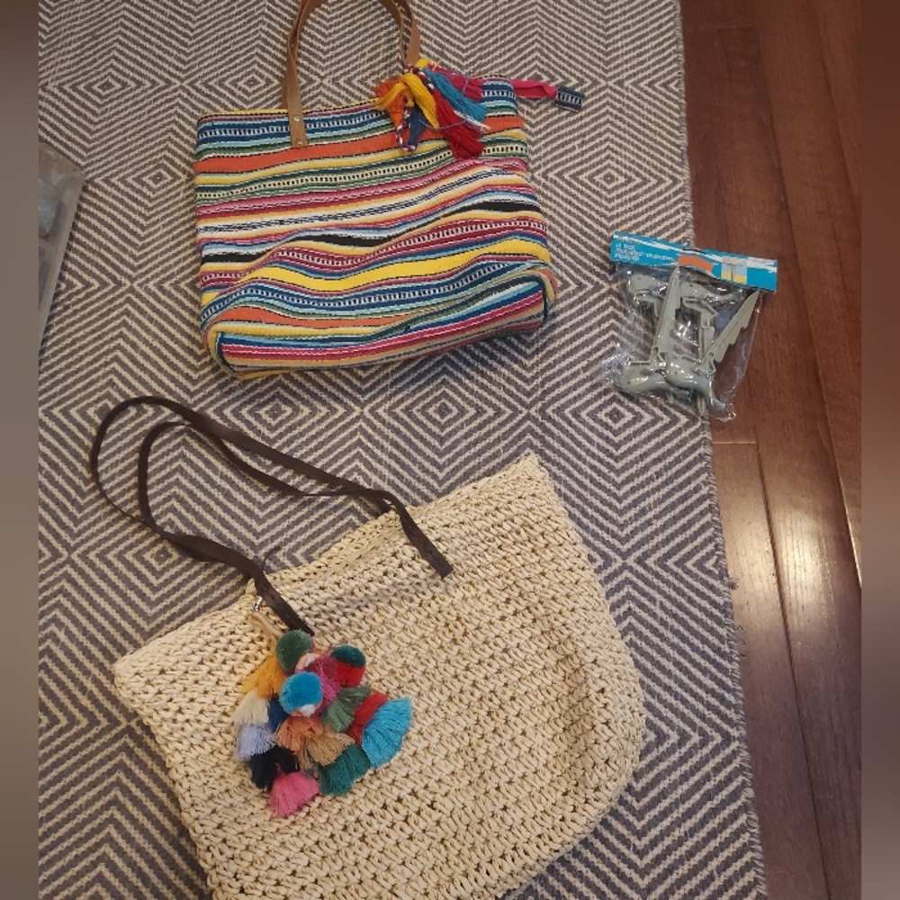 Colorful Striped Tote Bags with Tassels and beach clips ALL SHOWN !